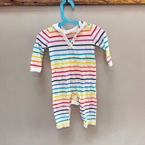 Primary Rainbow Striped Baby Romper With Hood & Snaps‎ 6-12 Months